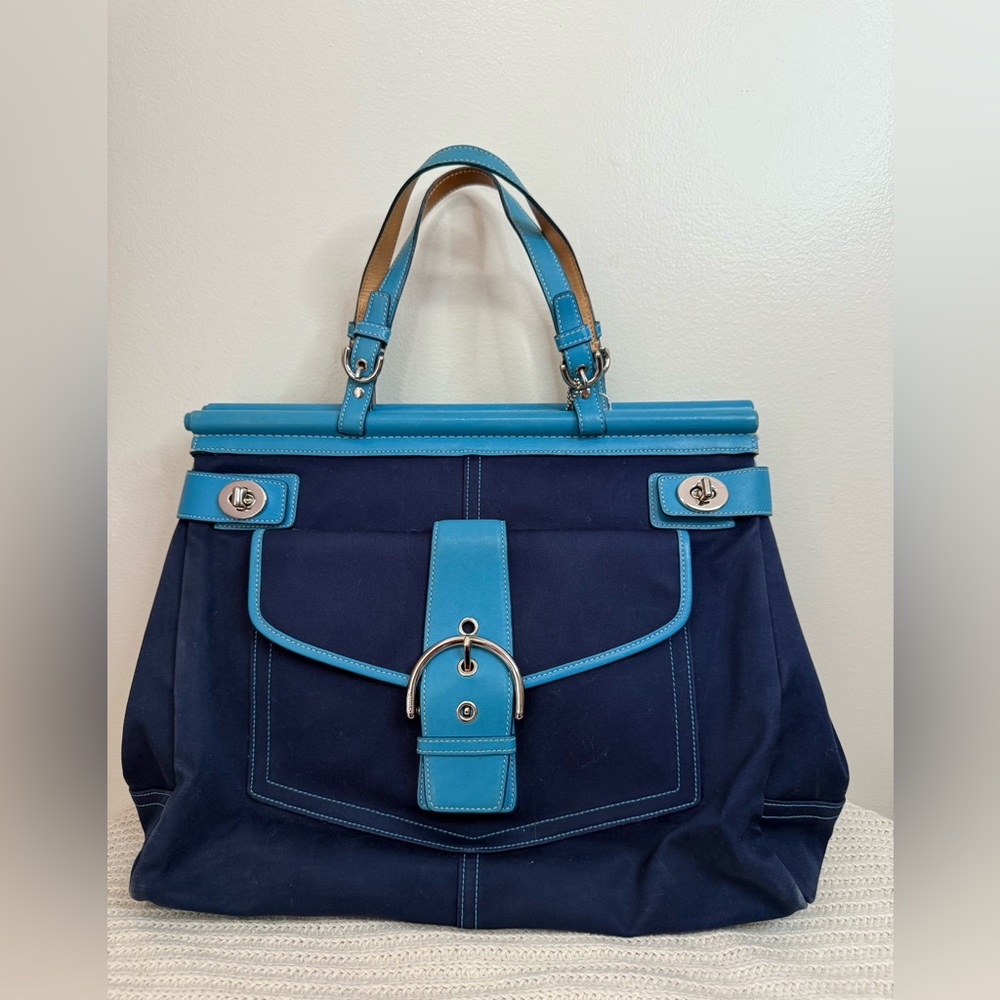 Coach Turlock Two-Tone Blue canvas and leather satchel